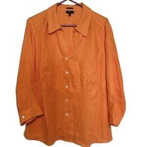 Talbots Pure Irish Linen Orange Long Sleeve Button up Women's Top 14
